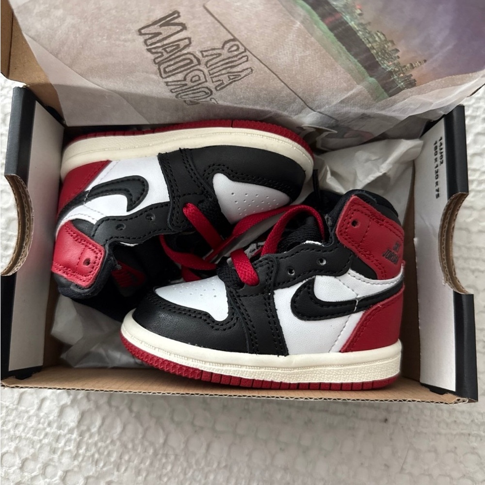 Jordan Toddler High-Top Sneakers in Red, Black & White
